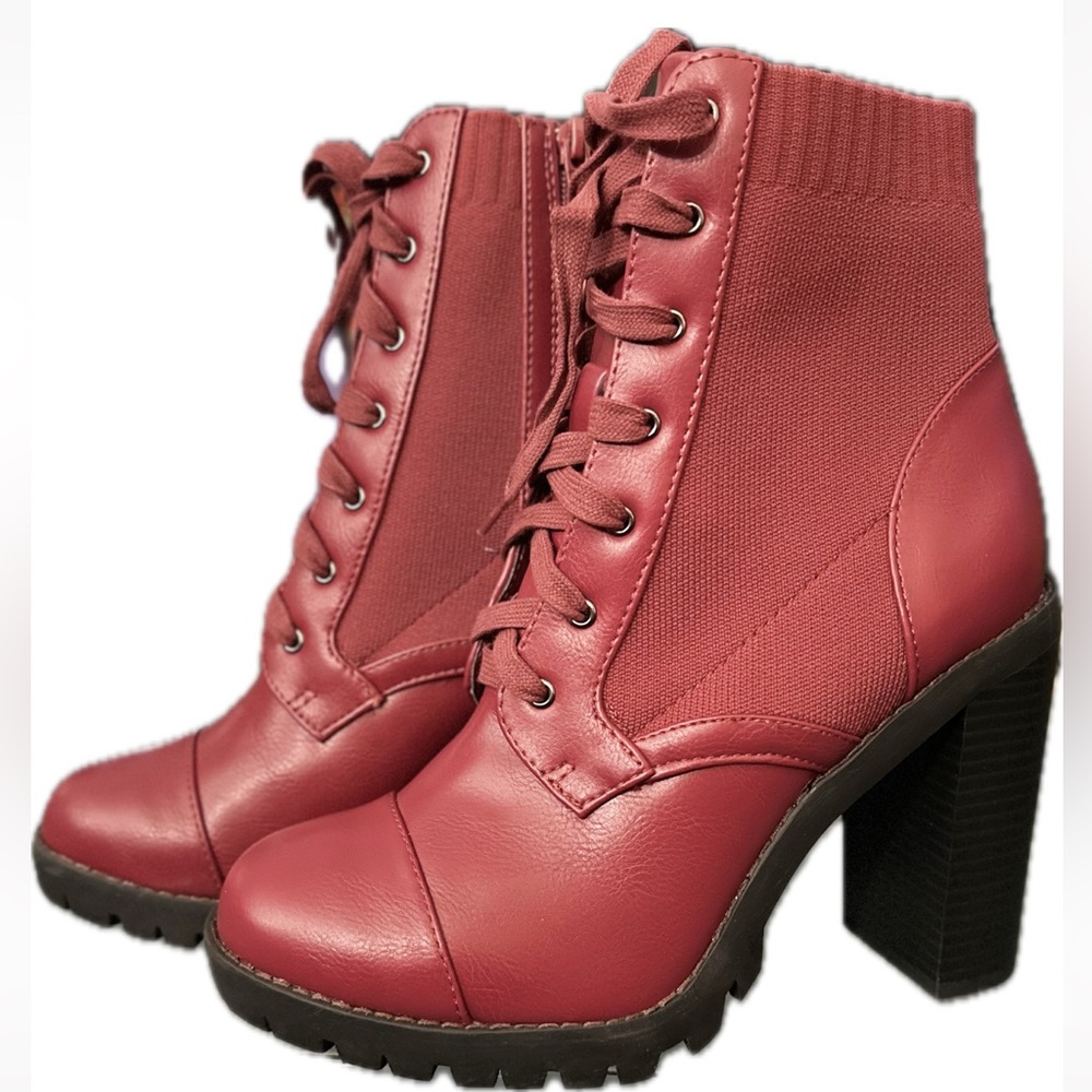 BCBGeneration Pinot (Wine Red) chunky heel women’s combat boots size 9